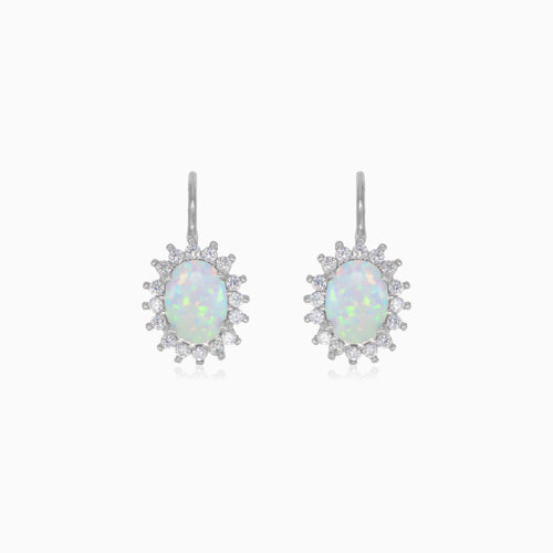 Sterling silver halo white oval opal earrings