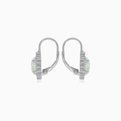 Sterling silver halo white oval opal earrings