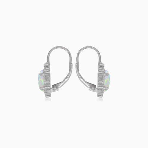 Sterling silver halo white oval opal earrings