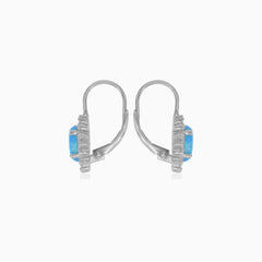 Sterling silver halo blue oval opal earrings