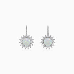 Sterling silver halo white round opal earrings