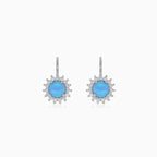 Sterling silver halo blue round opal earrings