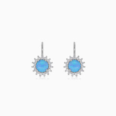 Sterling silver halo blue round opal earrings