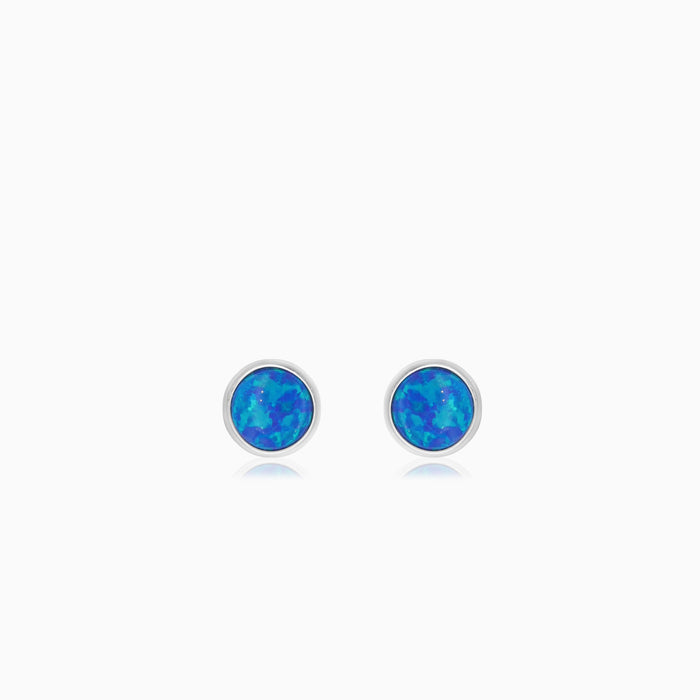 Pendientes de botón de ópalo azul en plata de ley