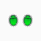 Halo oval cut emerald on sterling silver earrings