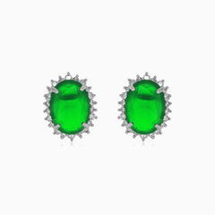 Halo oval cut emerald on sterling silver earrings