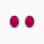 Halo oval cut ruby on sterling silver earrings