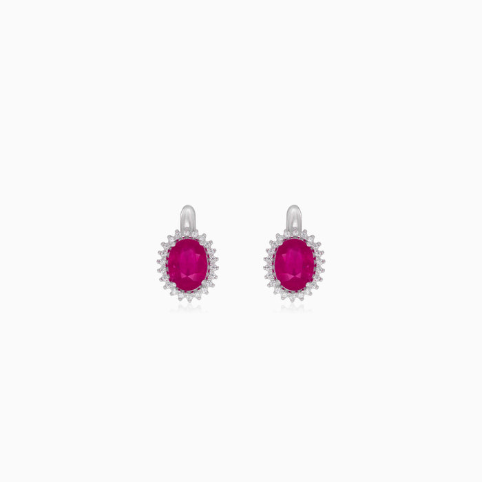 Boucles d’oreilles pendantes halo en argent sterling avec rubis