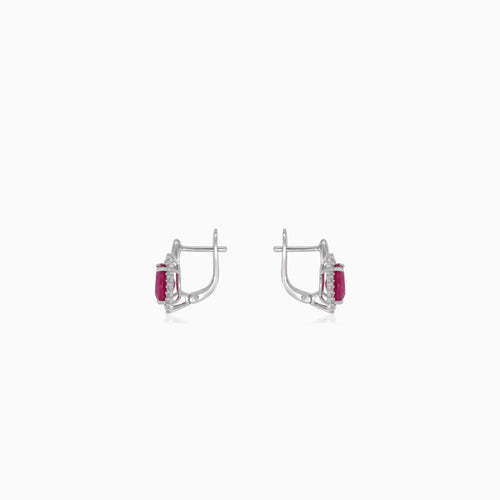 Sterling silver halo drop earrings with ruby