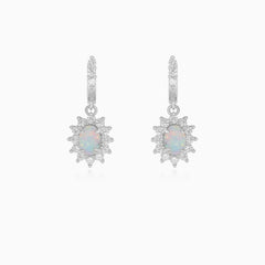 Sterling silver opal halo dangling earrings