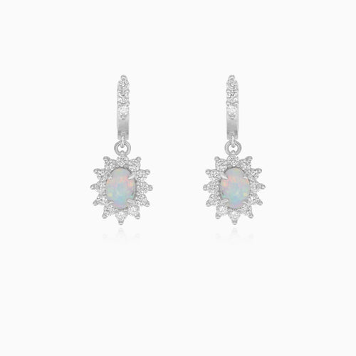 Sterling silver opal halo dangling earrings