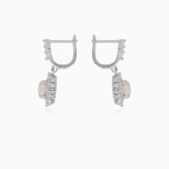 Sterling silver opal halo dangling earrings