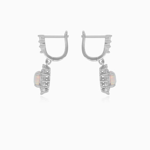 Sterling silver opal halo dangling earrings