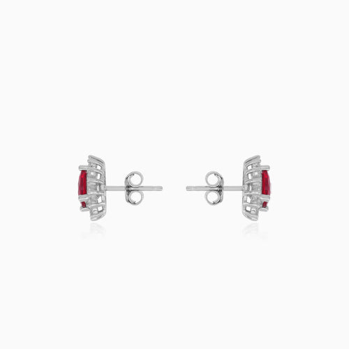 Sterling silver halo ruby stud earrings