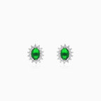 Sterling silver halo emerald stud earrings