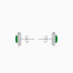 Sterling silver halo emerald stud earrings