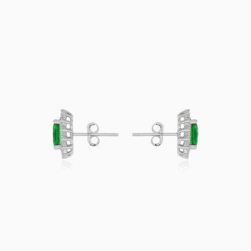 Sterling silver halo emerald stud earrings