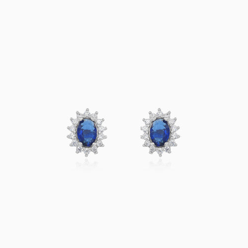 Sterling silver halo sapphire stud earrings