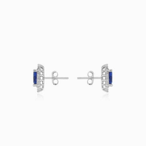 Sterling silver halo sapphire stud earrings