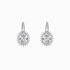 Silver drop earrings with halo design