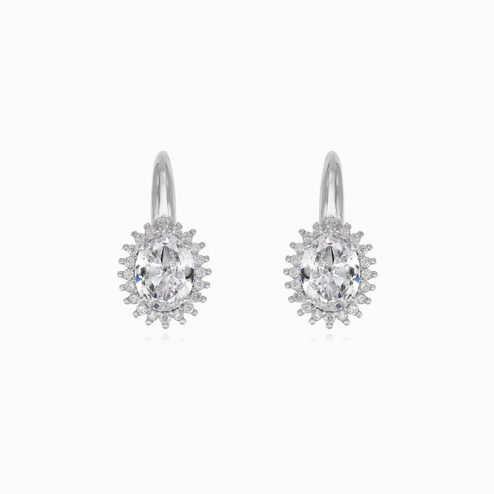 Silver drop earrings with halo design