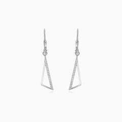 Sterling silver dangling earrings with curved triangle