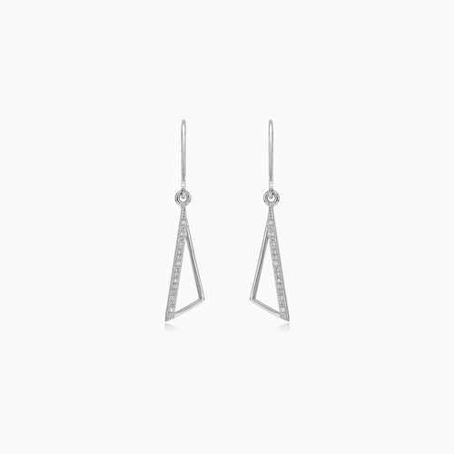 Sterling silver dangling earrings with curved triangle