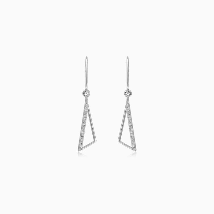 Sterling silver dangling earrings with curved triangle