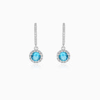 Sterling silver halo blue topaz earrings