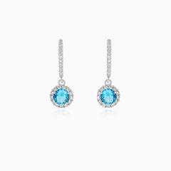 Sterling silver halo blue topaz earrings