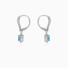 Sterling silver halo blue topaz earrings