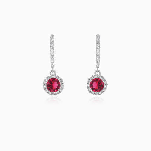 Sterling silver halo ruby earrings