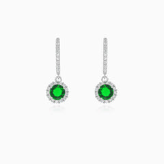 Sterling silver halo emerald earrings