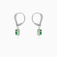 Sterling silver halo emerald earrings