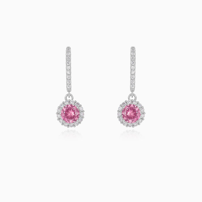 Sterlingsilber-Halo-Ohrringe mit pinkem Quarz