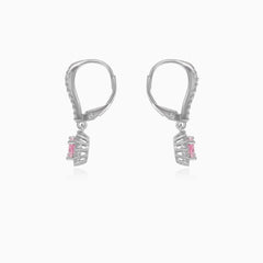 Sterling silver halo pink quartz earrings