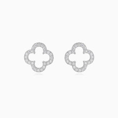 Sterling silver clover stud earrings with zirconia