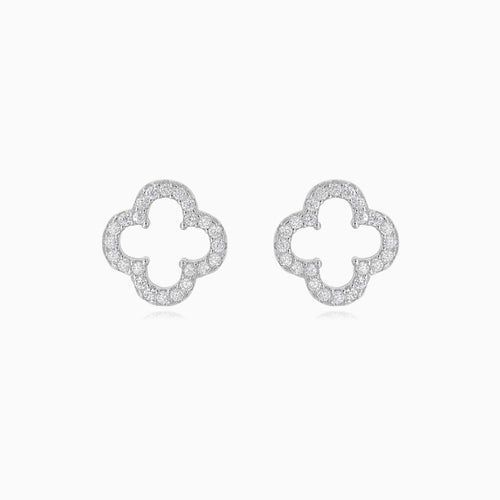 Sterling silver clover stud earrings with zirconia