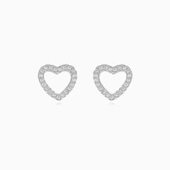 Sterling silver heart stud earrings with zirconia