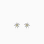 Sterling silver daisy stud earrings with enamel