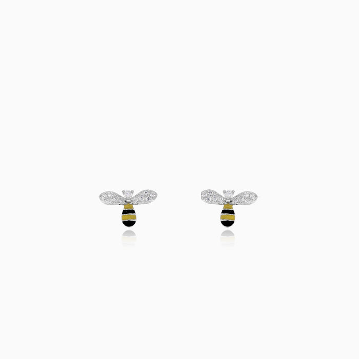 Pendientes de botón de abeja en plata de ley