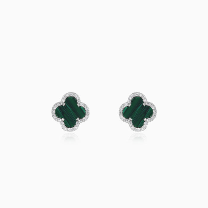 Boucles d’oreilles pendantes trèfle en agate verte et argent sterling