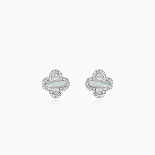 Sterling silver clover pearl stud earrings