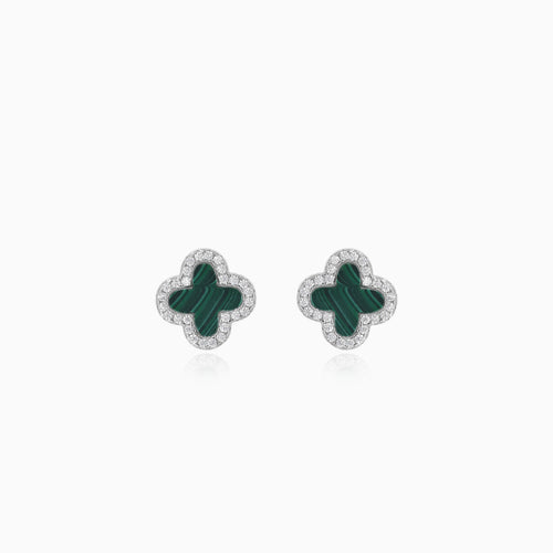 Sterling silver clover green agate stud earrings