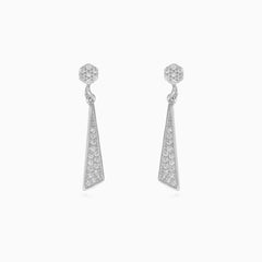 Women silver triangle earrings with cubic zirconia