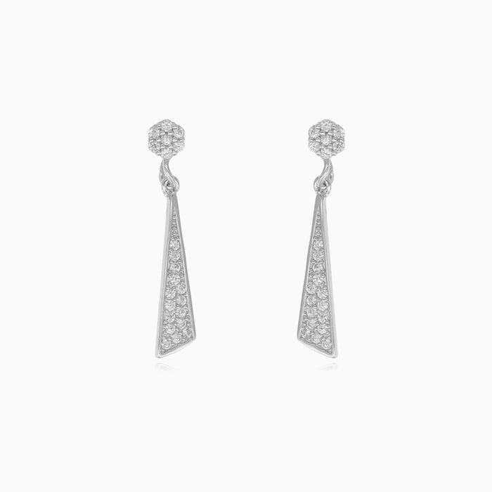Women silver triangle earrings with cubic zirconia