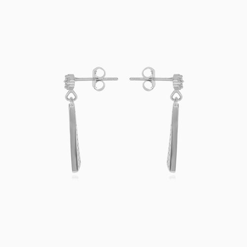 Women silver triangle earrings with cubic zirconia