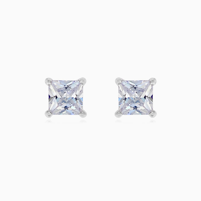 Sterling silver unisex princess cut stud earrings