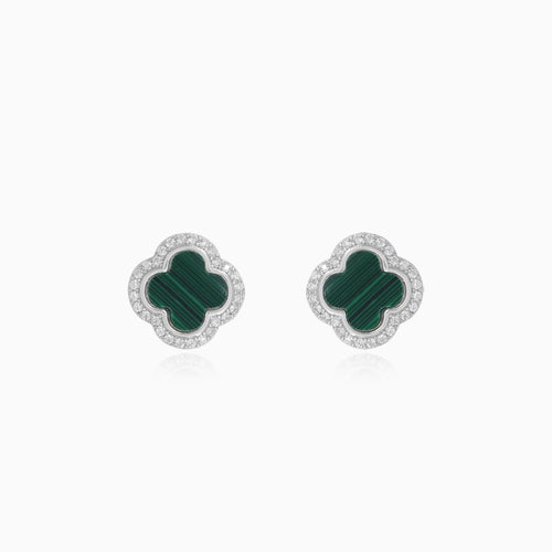 Halo sterling silver clover green agate stud earrings