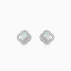 Halo sterling silver clover pearl stud earrings